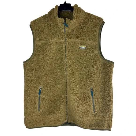 LL Bean Mountain Pile Fleece Vest Sherpa Zip Pockets Fatigue Green Mens XXL Tall - Picture 2 of 14